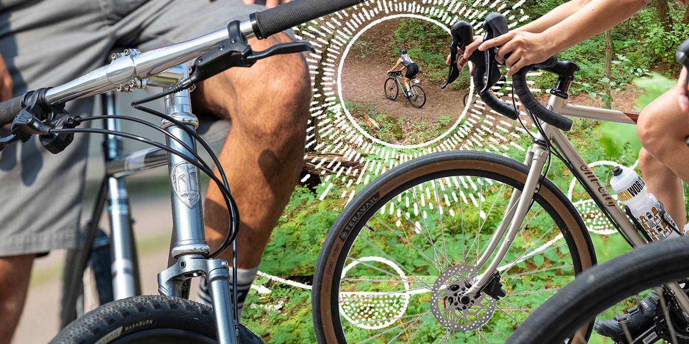 Collage of cyclists riding Space Horse bikes