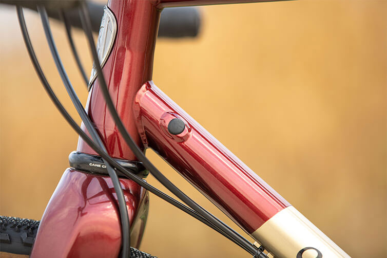 All-City Cosmic Stallion close-up of steel frame, headtube and downtube