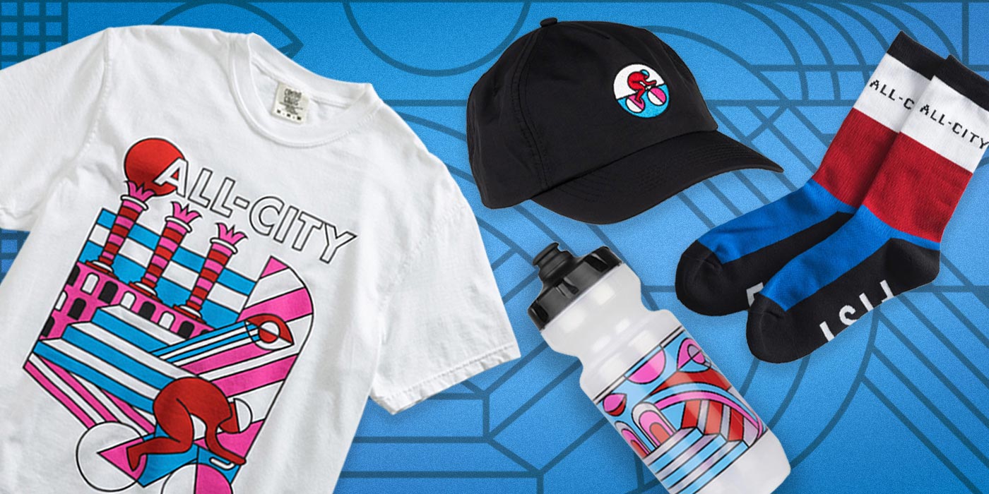 Parthenon Party t-shirt, hat, socks, and water bottle